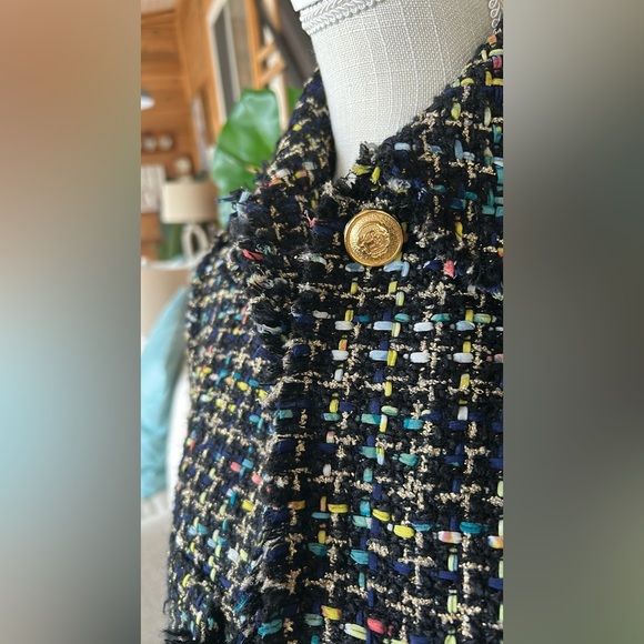 Zara Black Tweed Blazer Fringe Trim size XS - Picture 5 of 13